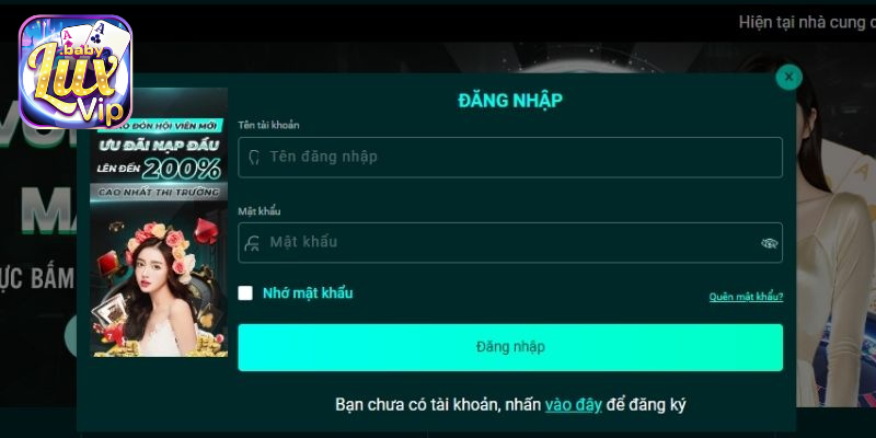Giao diện đăng nhập LUXVIP trên website.